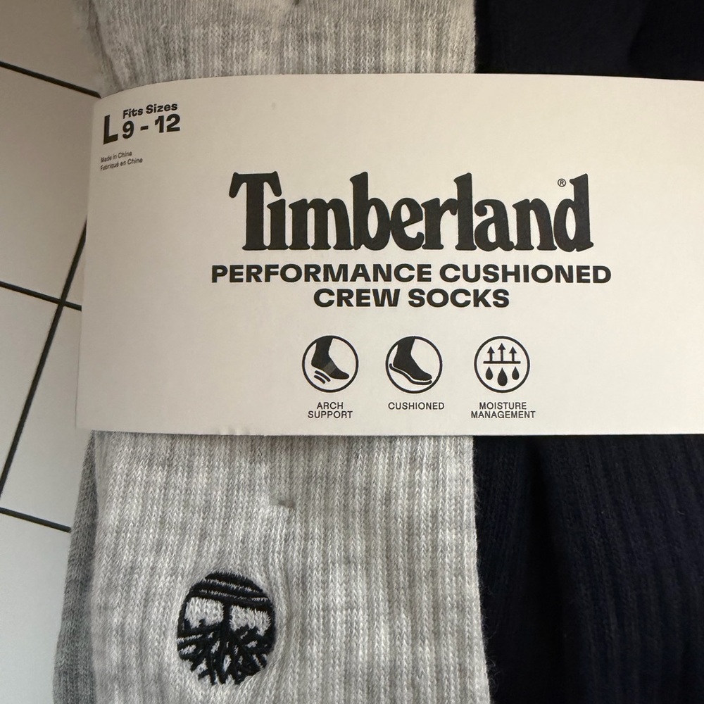 Timberland Men's Performance Cushioned Crew Socks - Gray and Black